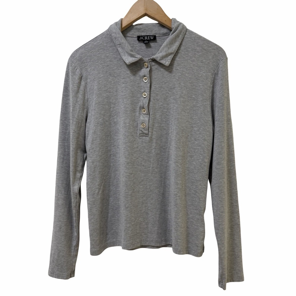 J Crew Womens Refined Rib‎ Long Sleeve Polo Shirt Size XL Gray Everyday Capsule